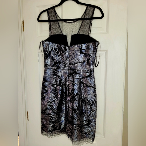 BCBG Maxazria Abigail Women Celeb Cocktail Dress Sequin Silver Mesh Sheer Size 8 - Picture 7 of 16